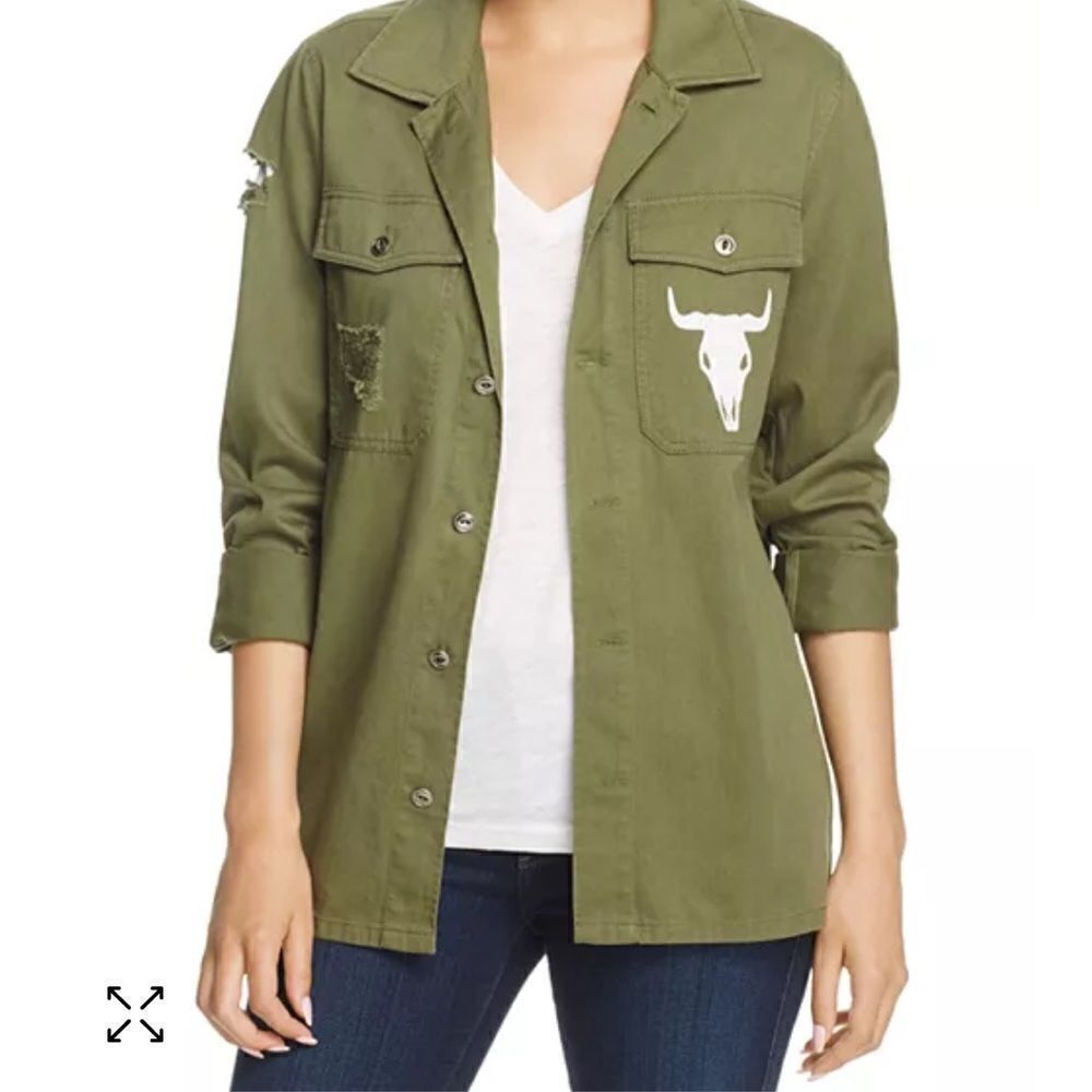 NWT Mumu Olive Army Jacket with Skull Graphic NWT
